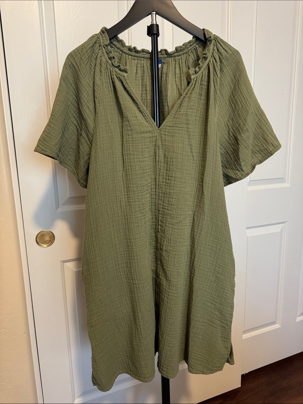 Old Navy Crinkle Gauze Flutter-Sleeve Mini Swing Dress Green Mini Dress Size